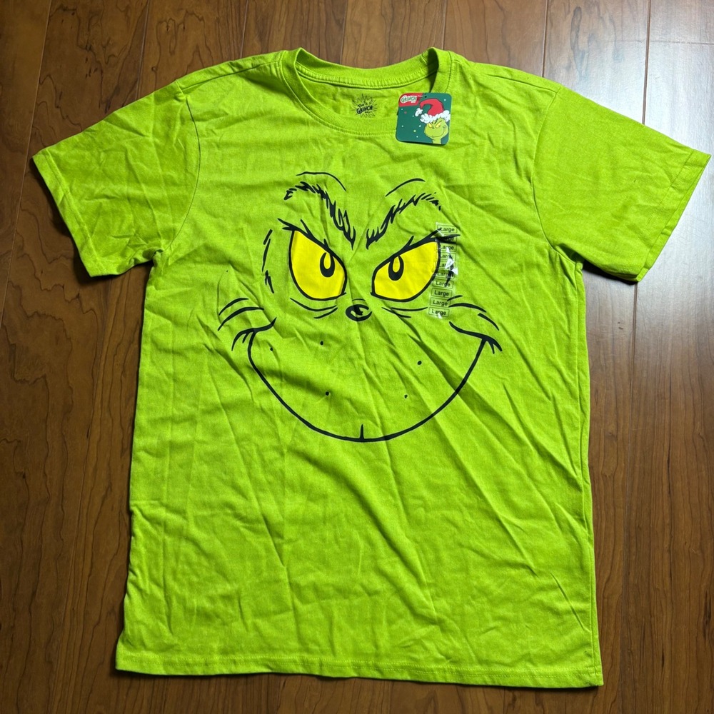 Dr Seuss The Grinch Graphic T-Shirt Mens Large Lime Green Holiday Christmas NWT